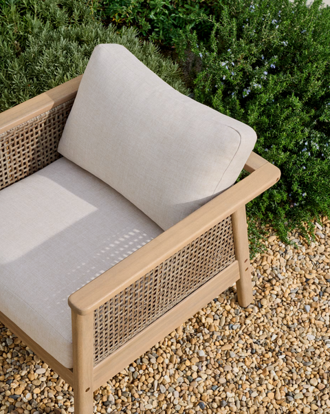 Set Alabe de sofá de 2 plazas, 2 sillones y mesa de centro de madera de acacia