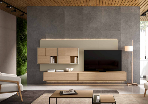 Composición 910 · Panel TV con LED, alto con hueco y base abatible