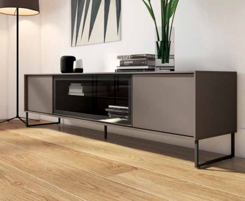 Aparador NX III · 2 puertas + vitrina abatible con patas de hierro