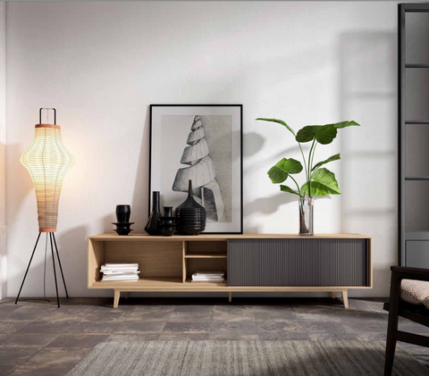 Aparador NX I · Huecos + puerta corredera lisa con estructura de madera