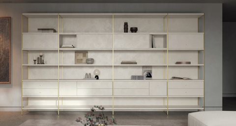 Librería 04 · estantería metálica modular con cajones puerta elevable cubos y traseras