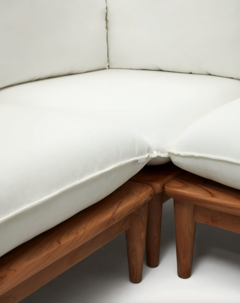 Set modular Portitxol sillón rinconero, 4 sillones y mesa de centro de madera maciza teca