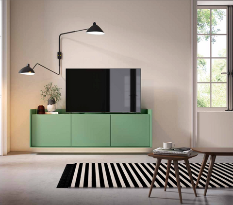 Aparador HK VIII · 3 puertas colgado con LED + 2 mesas